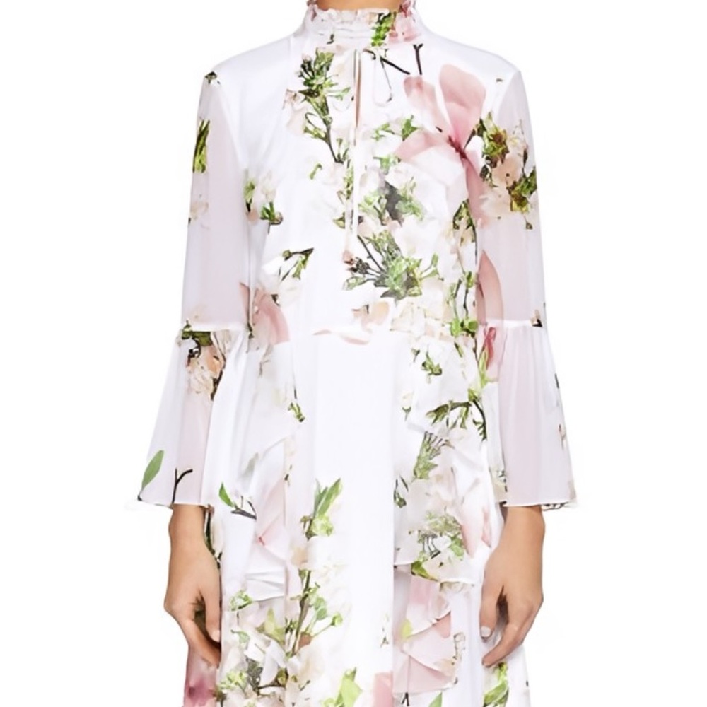 Ted Baker White and Pink Floral Long Sleeve Dress
